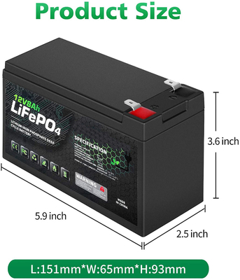 Hafif 12V 8Ah LiFePO4 Pil / Derin Döngü Şarj Edilebilir Pil MSDS