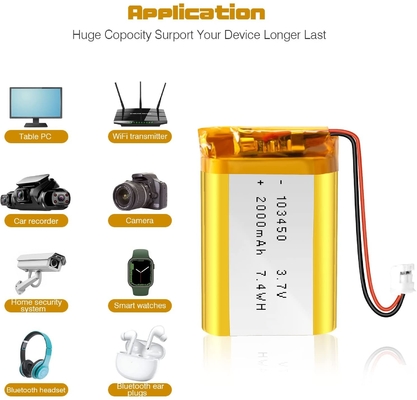 NCM Şarj Edilebilir Li Ion Pil 3.7v 2000mah / Lityum İyon Pil Konektörü JST