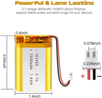 NCM Şarj Edilebilir Li Ion Pil 3.7v 2000mah / Lityum İyon Pil Konektörü JST