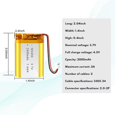 NCM Şarj Edilebilir Li Ion Pil 3.7v 2000mah / Lityum İyon Pil Konektörü JST
